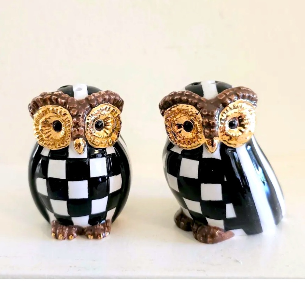 NEW IN BOX Mackenzie-Childs owl salt and pepper shaker